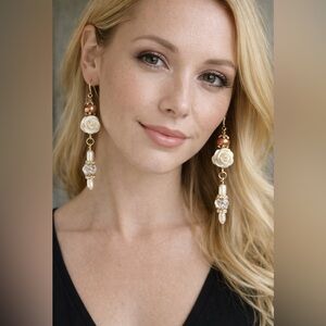 Artisan Vintage Pearl & Swarovski Crystal Earrings